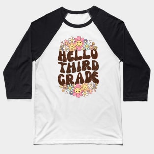 Groovy Hello 3rd Grade Vibes Retro Teacher Back To School Baseball T-Shirt